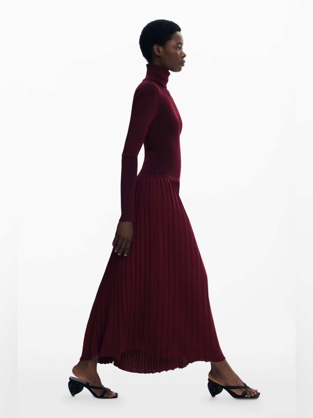 Desigual Pleated Turtleneck Maxi Dress Burgundy XL NWT